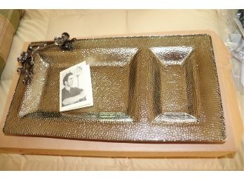Michael Aram Glass Top Hammered Silver Tone Serving Tray With 2 Sections