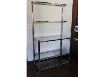Mid Century Modern Chrome & Glass Etagere With Brass Accents