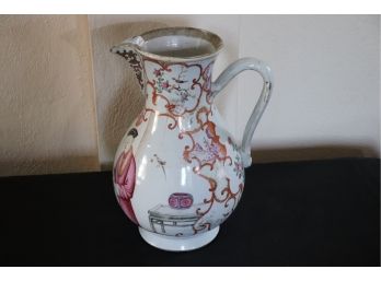Rare Antique Chinese Export Hand-Painted Porcelain Pitcher Asian Family