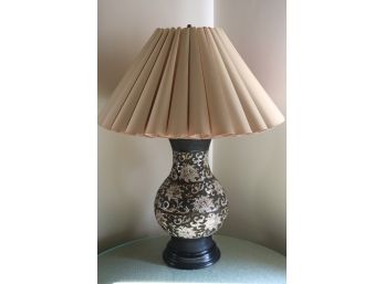 Gorgeous Asian Brass Champleve Table Lamp With Paper Pleated Shade