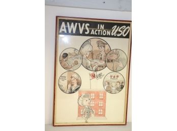 Vintage WW2 Era USO Poster AWVS In Action