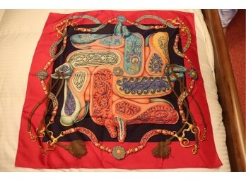 Vintage Hermes  Paris Silk Festival Scarf With Hand Rolled Edges