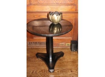 Empire Style Ebonized Wood Side Table Brass & Brass Lotus Flower Shaped Planter