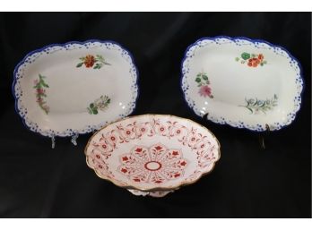 Lot Of 3 Porcelain Items, Including Royal Crown Derby Footed Dish & 2 Hand Painted Serving Dishes