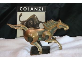 Modernist Bronze Horse / Equus Sculpture By Domenico Colanzi Signed Numbered 5/9 On Plexiglass Pedestal And