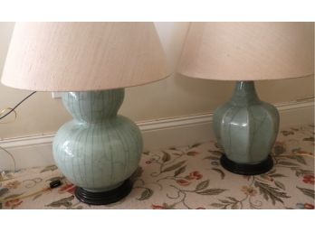 Two Interesting Porcelain Lamps In Celadon Color With Crackle Finish