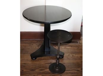 Empire Style Ebonized Wood Side Table & Crate & Barrel Metal Plant Stand