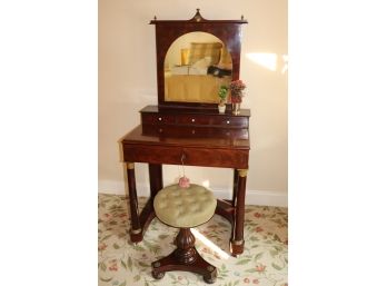 Beautiful Antique Empire Ladies Vanity / Dresser With Mirror & Stool