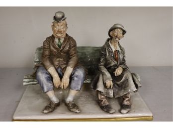 Vintage Capodimonte Figurine Of Two Men On A Park Bench