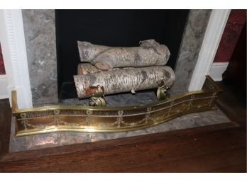 Lovely Vintage Bow Front Brass Fireplace Fender With Pierced Edge Design Festooned With Bows