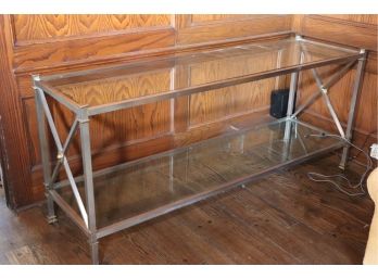 Contemporary Brushed Chrome And Glass Console With Brass Accents Neoclassic Style