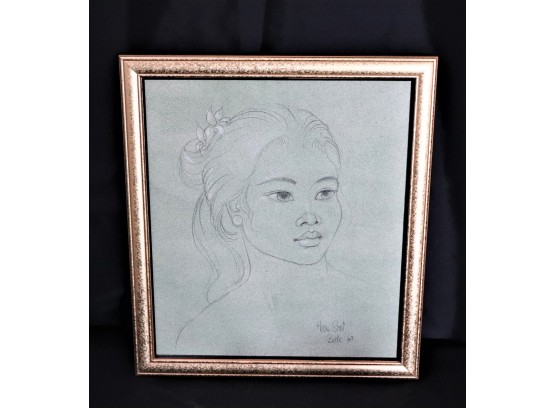 Beautiful Sketch Of Native Girl From Bali Signed By Artist Bali 65