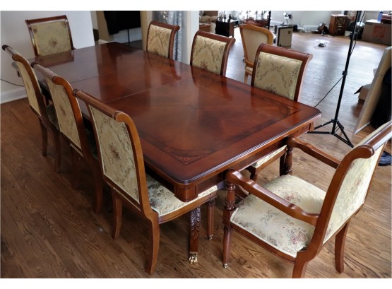 Dining Table & Chairs - Unique Dual Pedestal With Brass Feet, Mahogany Finish Amazing Detail On Apron
