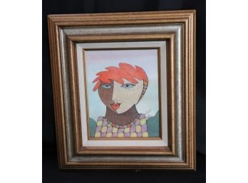 Abstract Art Portrait Original Watercolor Pen And Ink Signed By Artist Gunther Temech New York 83
