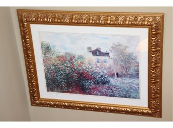 Pretty Floral Cottage Landscape Print In A Gilded Frame