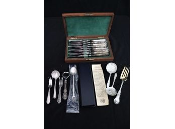Sterling Items Includes J. Hasselbring Knife Set, Asst.Serving Pieces & Williamsburg Sterling Meat Fork