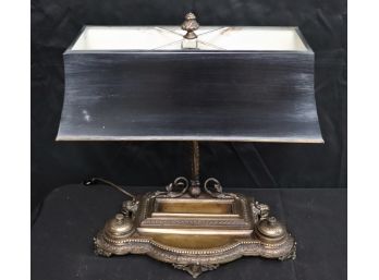 Vintage Brass Lamp With Inkwell Base