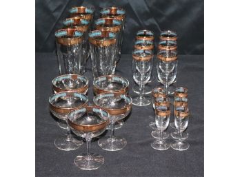 Stemware With Gold Painted Rim & Turquoise Blue Inner Lining Includes Pilsner, Wine & Champagne Glasses