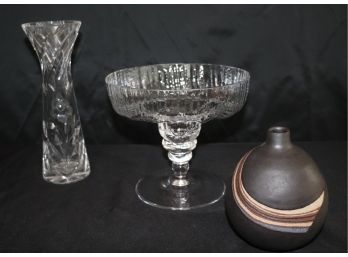 Kandori Gallery Japanese Vase, Etched Wine Decanter & Rosenthal Fruit Dish