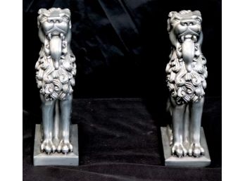 Pair Of Painted Decorative Metal Lion/Foo Dog Statues