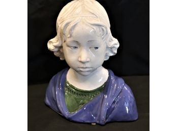 Beautiful Vintage Bust Of A Young Female With Painted Detail