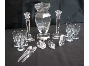 Crystal Collection Includes Waterford Vase, Pair Of Candlesticks, Small Baccarat Elephant, Steuben Pig