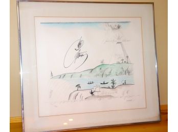 Signed Lithograph Print By Steinberg 56/75 Niagara Shows Some Discoloration/ Watermarks In Matting As Pictured