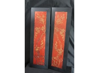Antique Asian Style Painted Wood Cherry Blossom Wall Panels