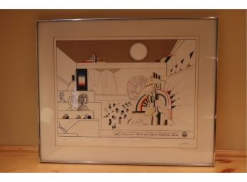Framed Steinberg Lithograph/Print 55/75 Geometric In A Heavy Metal Chrome Finish Frame