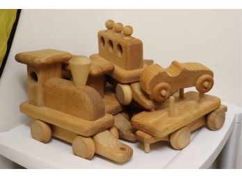 Collection Of Carved Wood Toy Trains