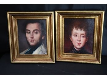 Antique Portrait Paintings Signed By Artist M Torres On Canvas In Gilded Frames