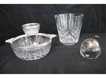 Waterford Ice Bucket, Epns England Apple Sugar Dish With Spoon & Crystal Serving Dishes