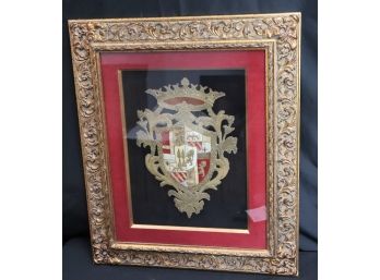Vintage Embroidered Royal Crest In An Ornate Gilded Frame