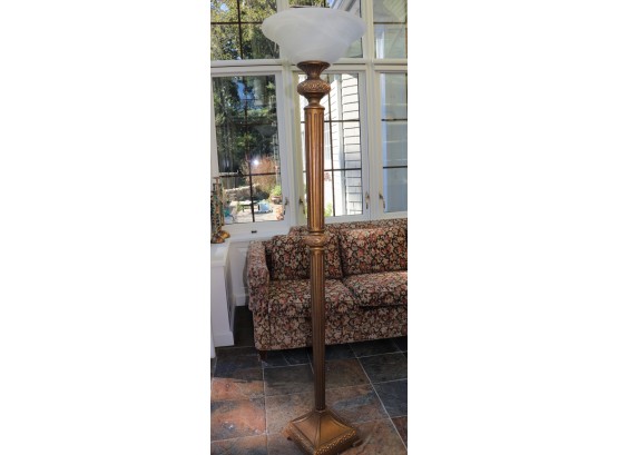 Large Frosted Glass Gold Finish Dimmable Floor Torchiere/Floor Lamp
