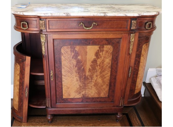 Gorgeous Antique Inlay Sideboard Cabinet With White Marble Top  Needs TLC