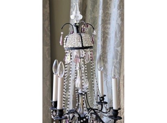 Antique Style Metal & Crystal Candelabra With 4 Lights