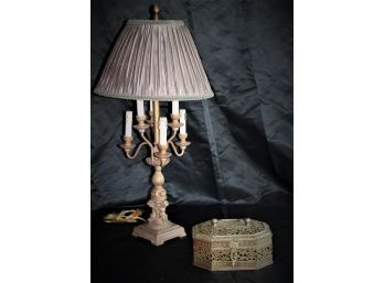 Faux Painted Candelabra Look A Like Table Lamp And Brass Trinket Box