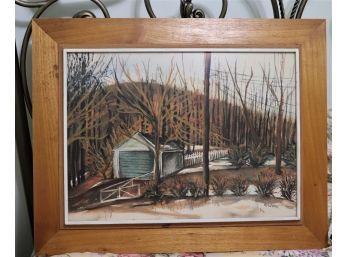 Signed Hand Painted Reisman Watercolor Painting Under Matte Glass In Wood Frame