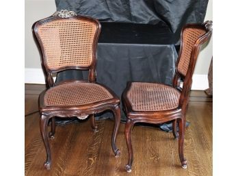 Pair Of Caned Back & Seat Louis XV Style Side Chairs