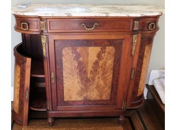 Gorgeous Antique Inlay Sideboard Cabinet With White Marble Top  Needs TLC