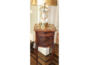Antique Louis XV Style Occasional Table With Humidor & Marble Top  Lamp