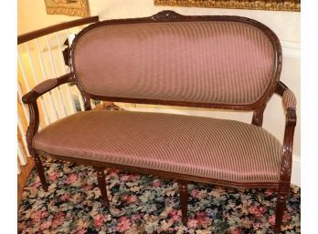 Vintage Louis XVI Style Upholstered Loveseat With Oval Back