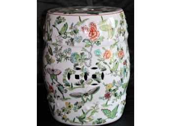 Unique Ceramic Garden Stool With Hand Painted Highlights With Butterflies