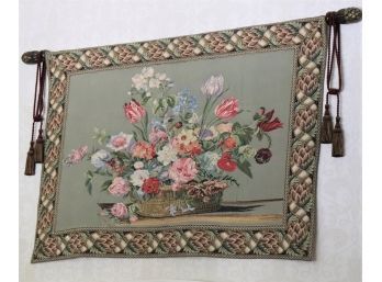 Romantic Floral Arrangement Tapestry With Decorative End Caps & Corded Tassels
