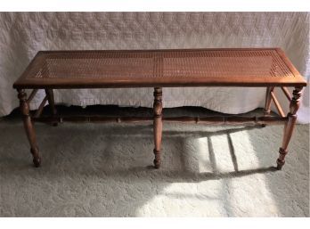 Vintage Caned Seat End Of Bed Or Entry Hall Bench With Turned Legs