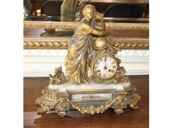 Bronze Finish Heavy Metal Antique Mantle Clock With Marble