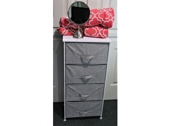 4 Canvas Drawer Unit, Patterned Gym Towels And A Makeup Mirror