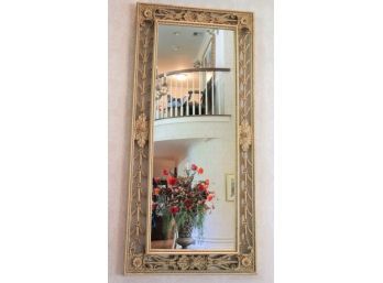 Vintage Large Wood Wall Mirror With Embellished Details