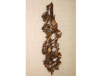 Carved Gilt Wood Panel Sculpture With Carved Birds And Grape Vine