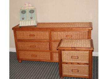 Hand Painted Stationary Box & A Wicker Woven 6 Drawer Dresser With 2 Drawer Nightstands
